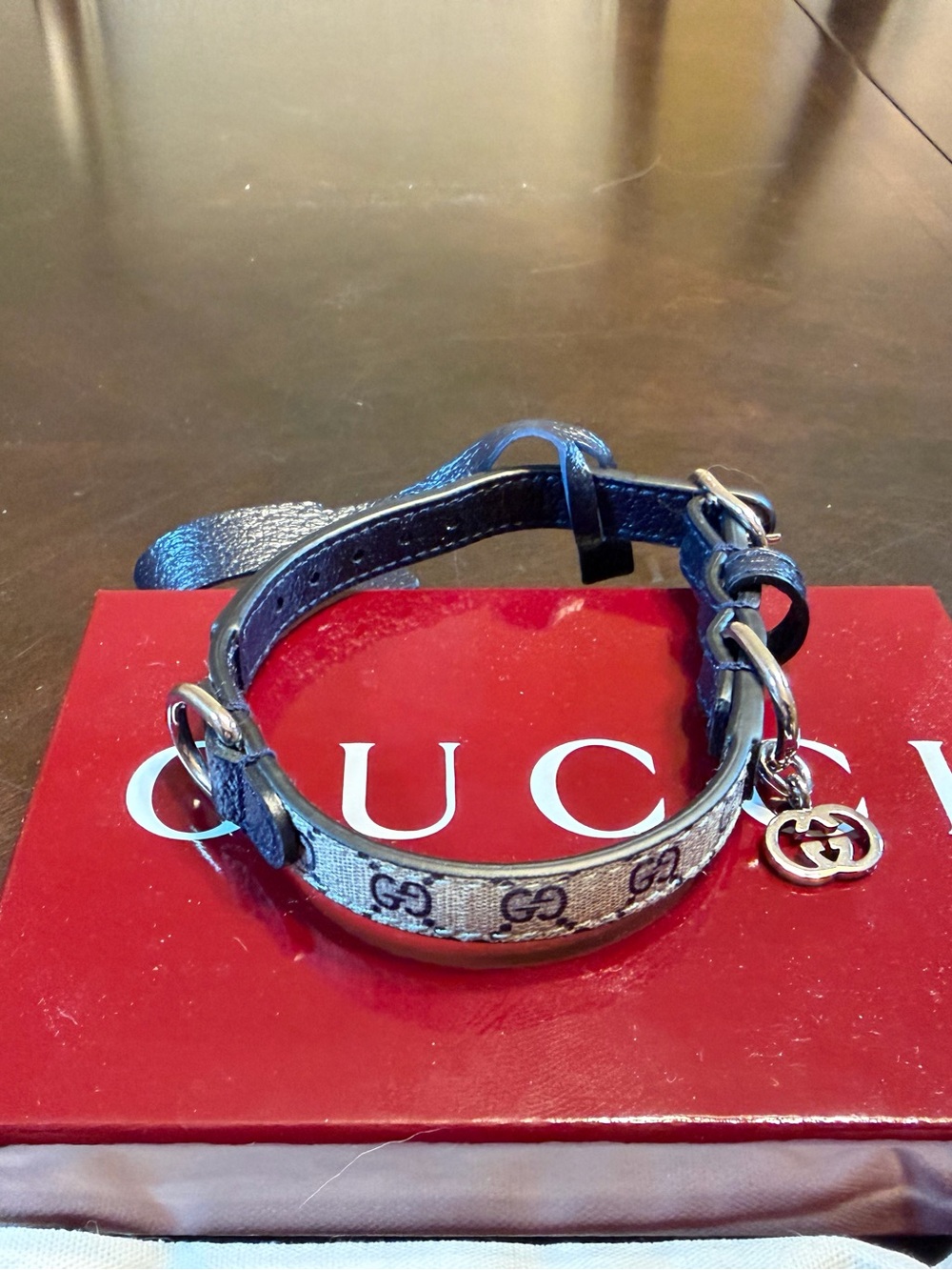 New Authentic Gucci GG Supreme Logo Pet Leather Collar Cat Dog XXS - Picture 2 of 12